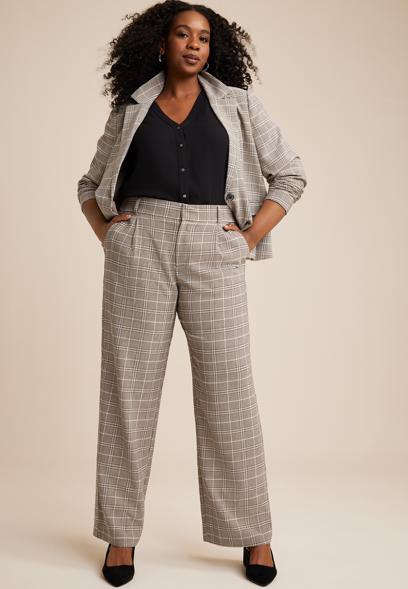 Plus Size Idealist High Rise Wide Leg Dress Pant, TAN COMBO, large