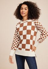 Willowsoft Checkered Sweatshirt, LIGHT OATMEAL HEATHR CMBO, small