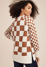 Willowsoft Checkered Sweatshirt, LIGHT OATMEAL HEATHR CMBO, small