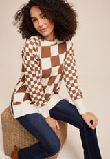 Willowsoft Checkered Sweatshirt, LIGHT OATMEAL HEATHR CMBO, small