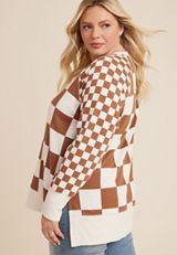 Plus Size Willowsoft Checkered Sweatshirt, C5249, small