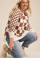 Plus Size Willowsoft Checkered Sweatshirt, C5249, small