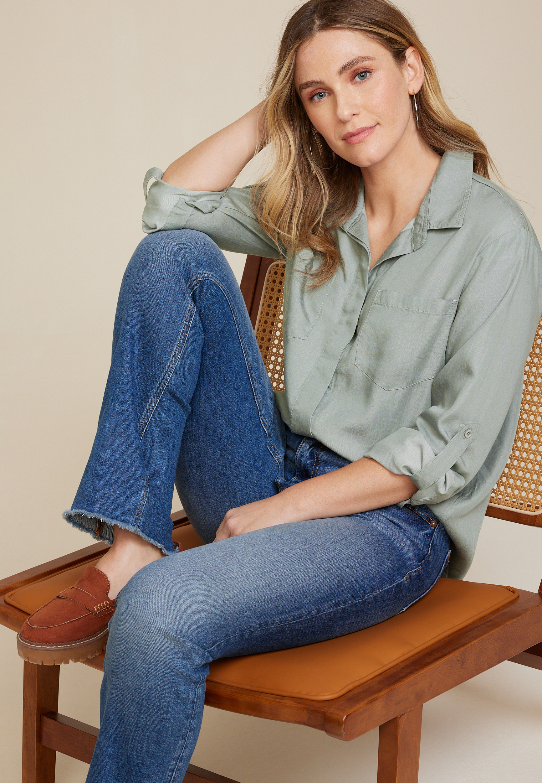 Utility Relaxed Button Up Shirt, C2527, large