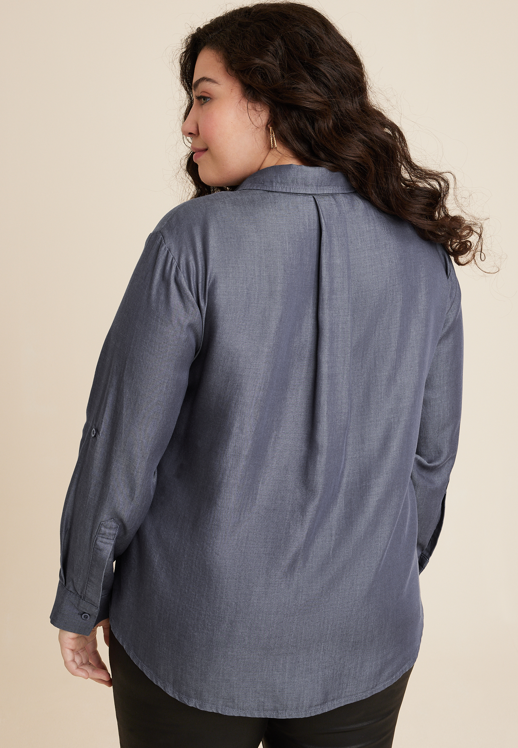 Plus Size Utility Relaxed Button Up Shirt, C5105, large