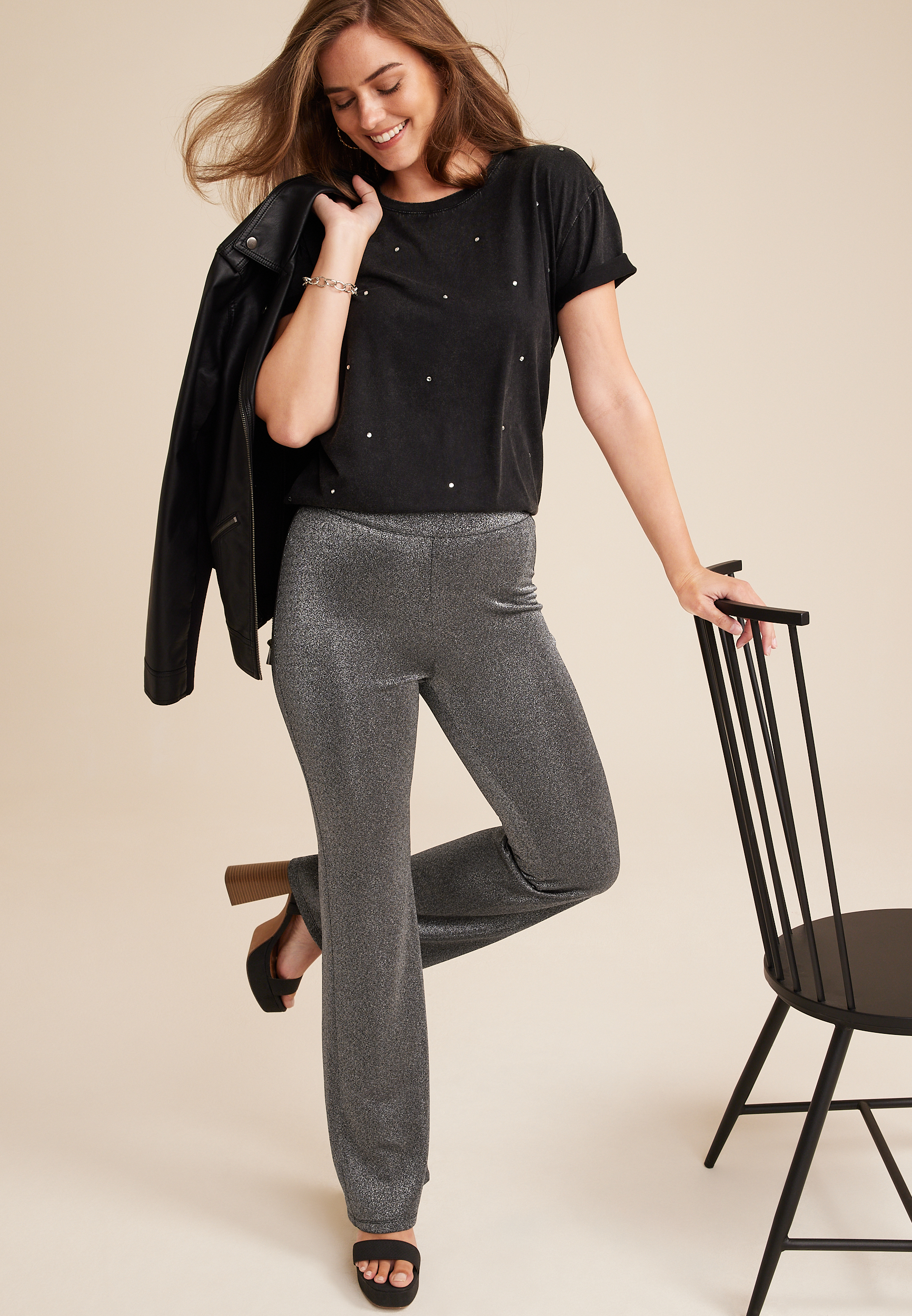 Sparkle Knit High Rise Flare Pant, C106, large