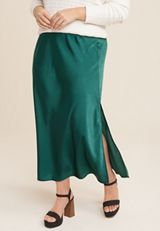Plus Size Satin High Rise Maxi Skirt, C336, small
