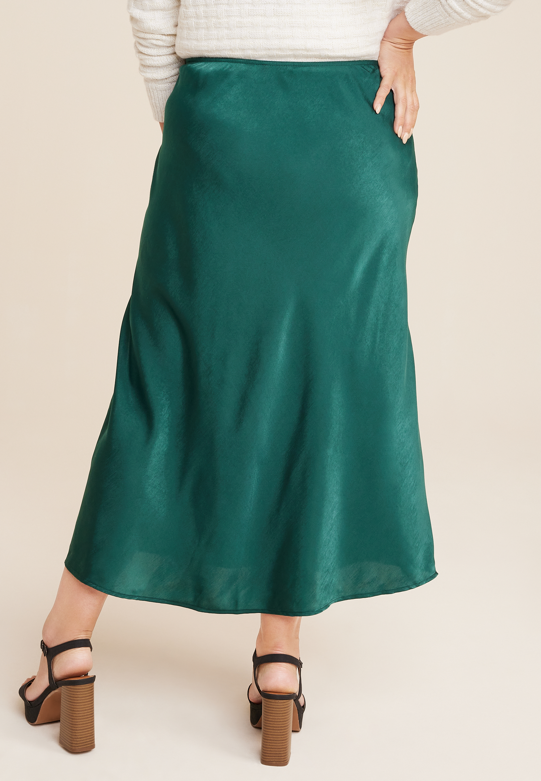 Plus Size Satin High Rise Maxi Skirt, C336, large