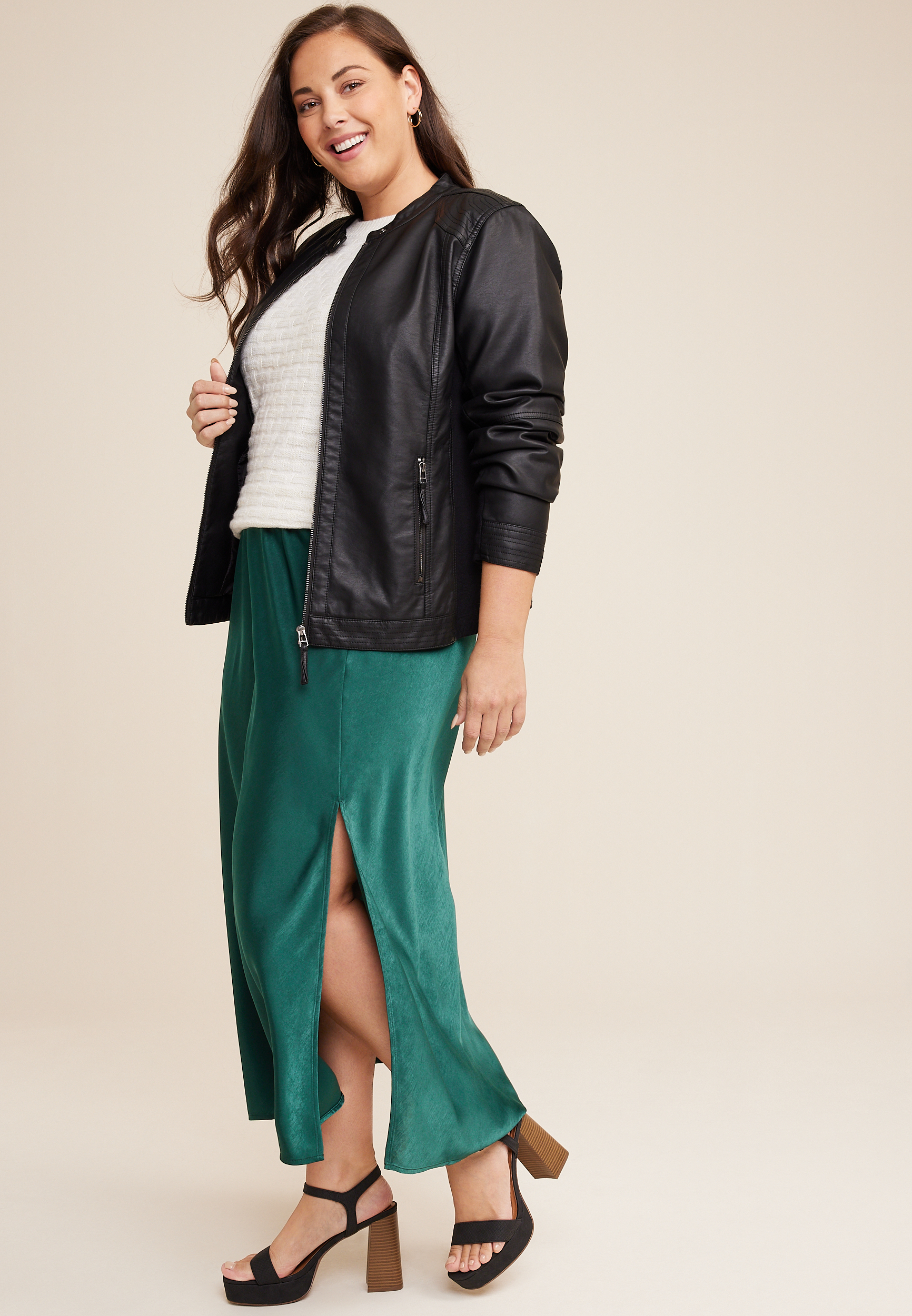 Plus Size Satin High Rise Maxi Skirt, C336, large