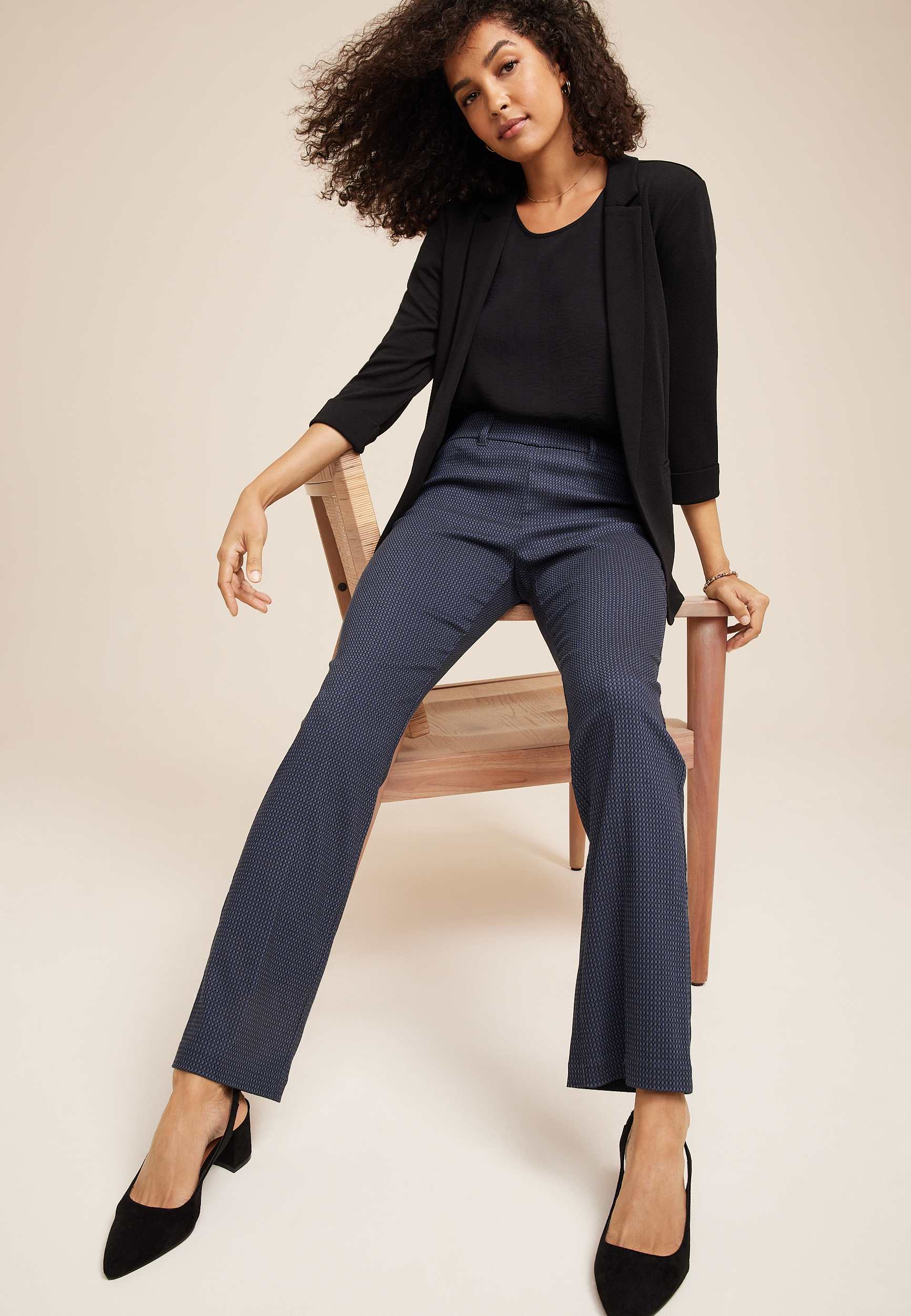 Bengaline Textured Mid Rise Bootcut Pant, , large