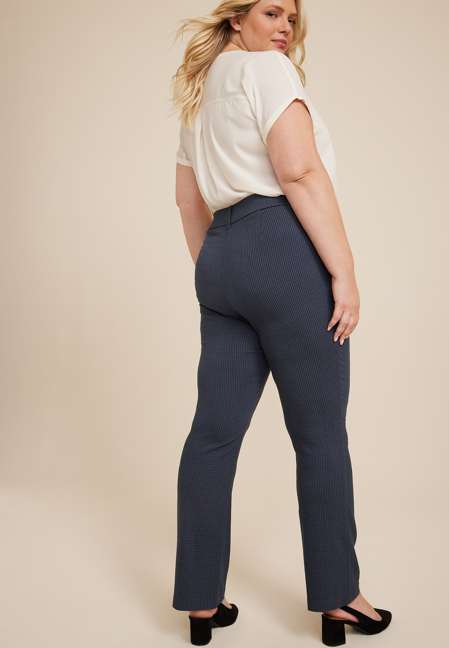 Plus Size Bengaline Textured Mid Rise Bootcut Pant, BLUE COMBO, large