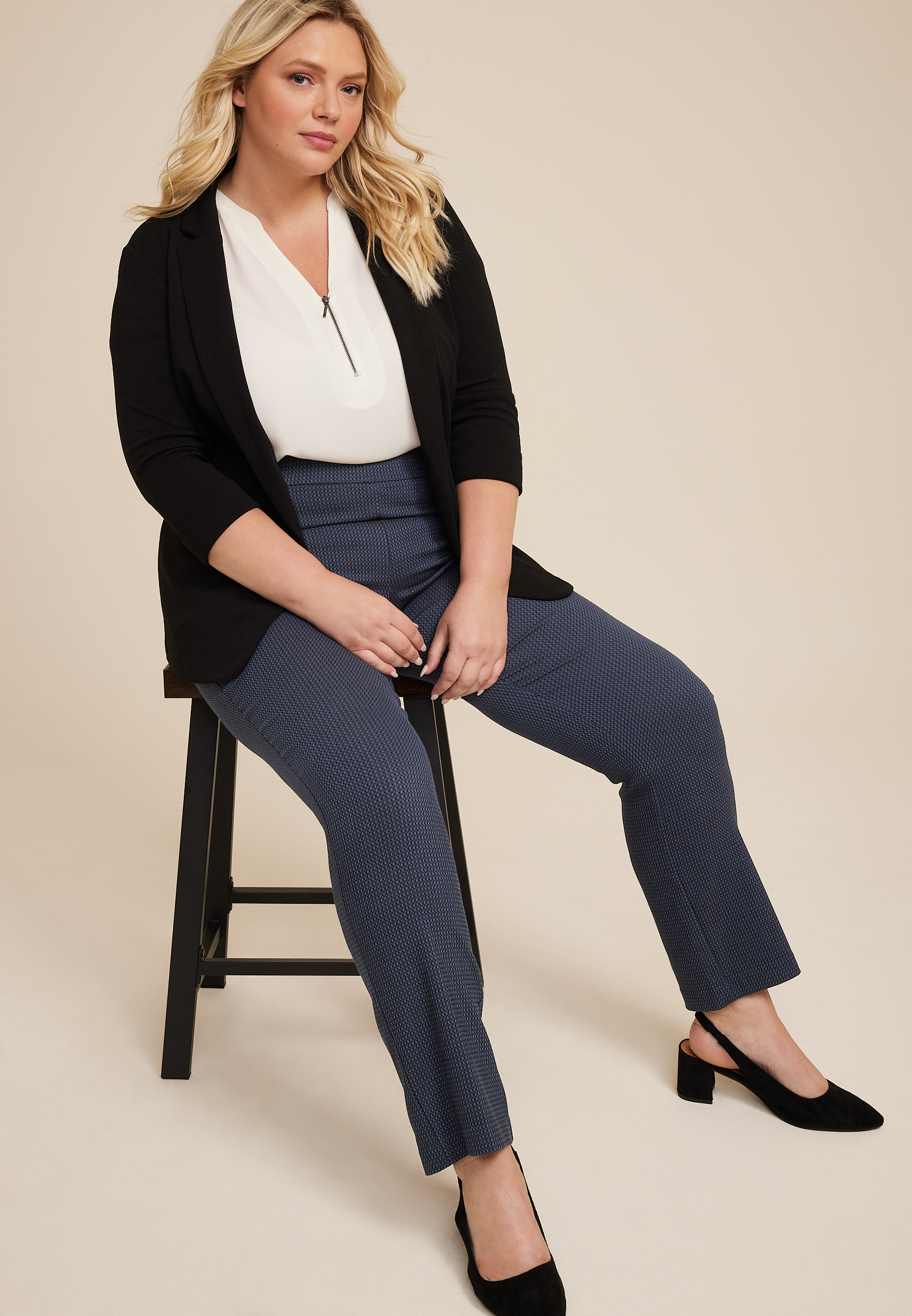 Plus Size Bengaline Textured Mid Rise Bootcut Pant, BLUE COMBO, large