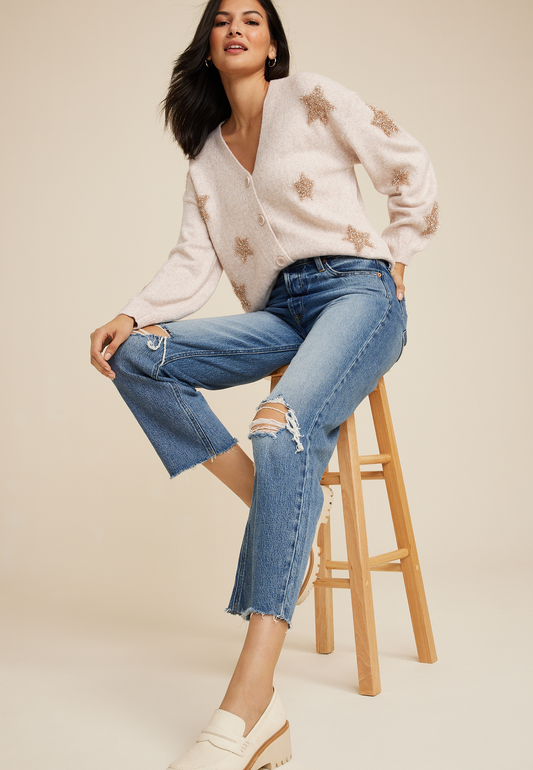 Tinsel Star Button Down Cardigan, C1008, large
