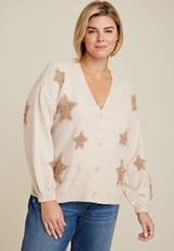 Plus Size Tinsel Star Button Down Cardigan, C1008, small