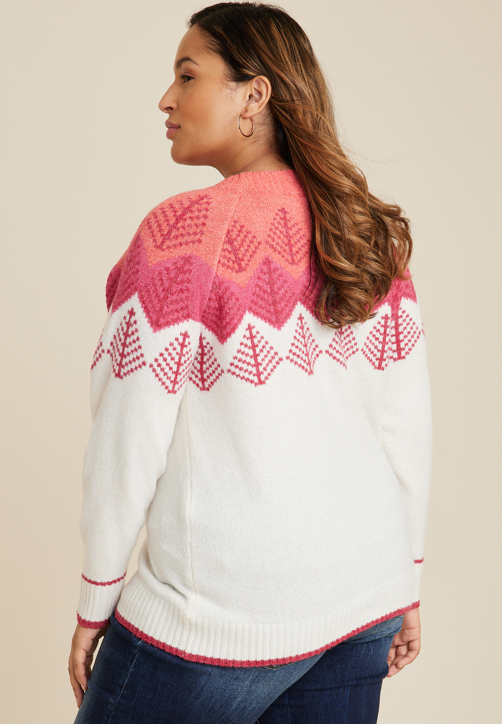 Plus Size Fair Isle Tree Sweater, C3986, large