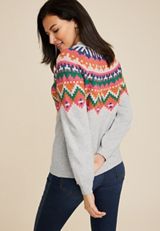 Fair Isle Mock Neck Sweater, LIGHT HEATHER GRAY COMBO, small