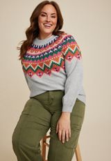 Plus Size Fair Isle Mock Neck Sweater, C2823, small