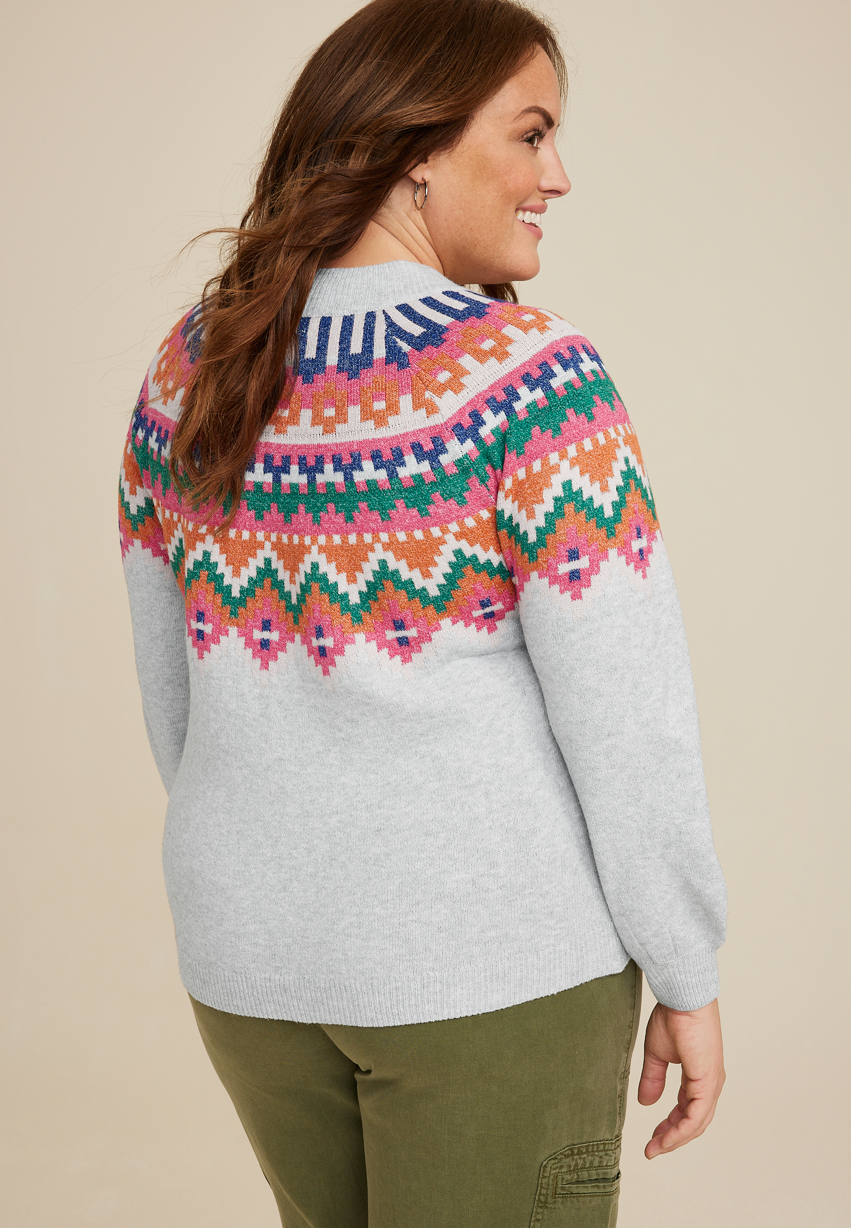 Plus Size Fair Isle Mock Neck Sweater, C2823, large
