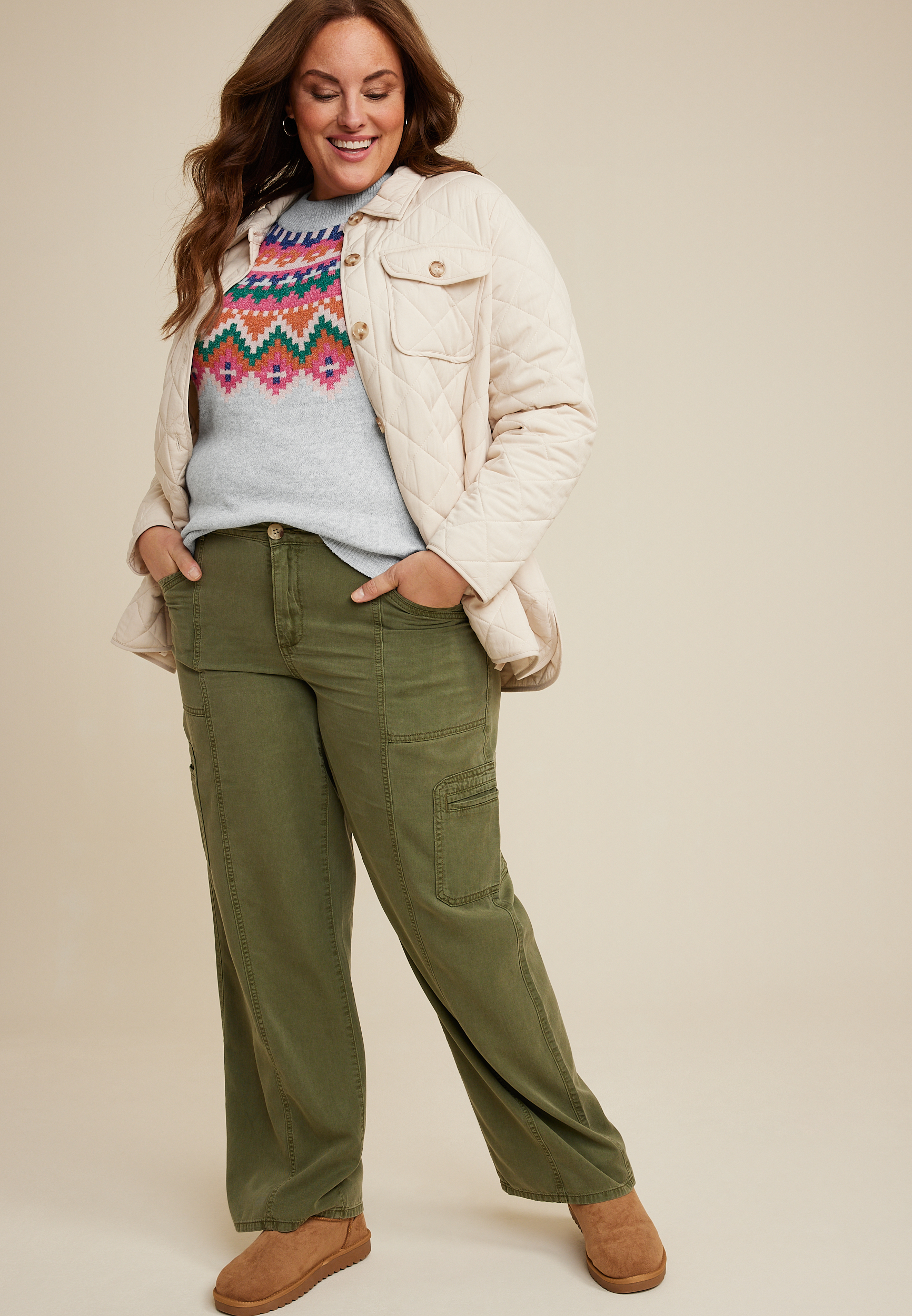Plus Size Fair Isle Mock Neck Sweater, C2823, large