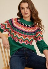 Green Fair Isle Mock Neck Sweater, C8779, small