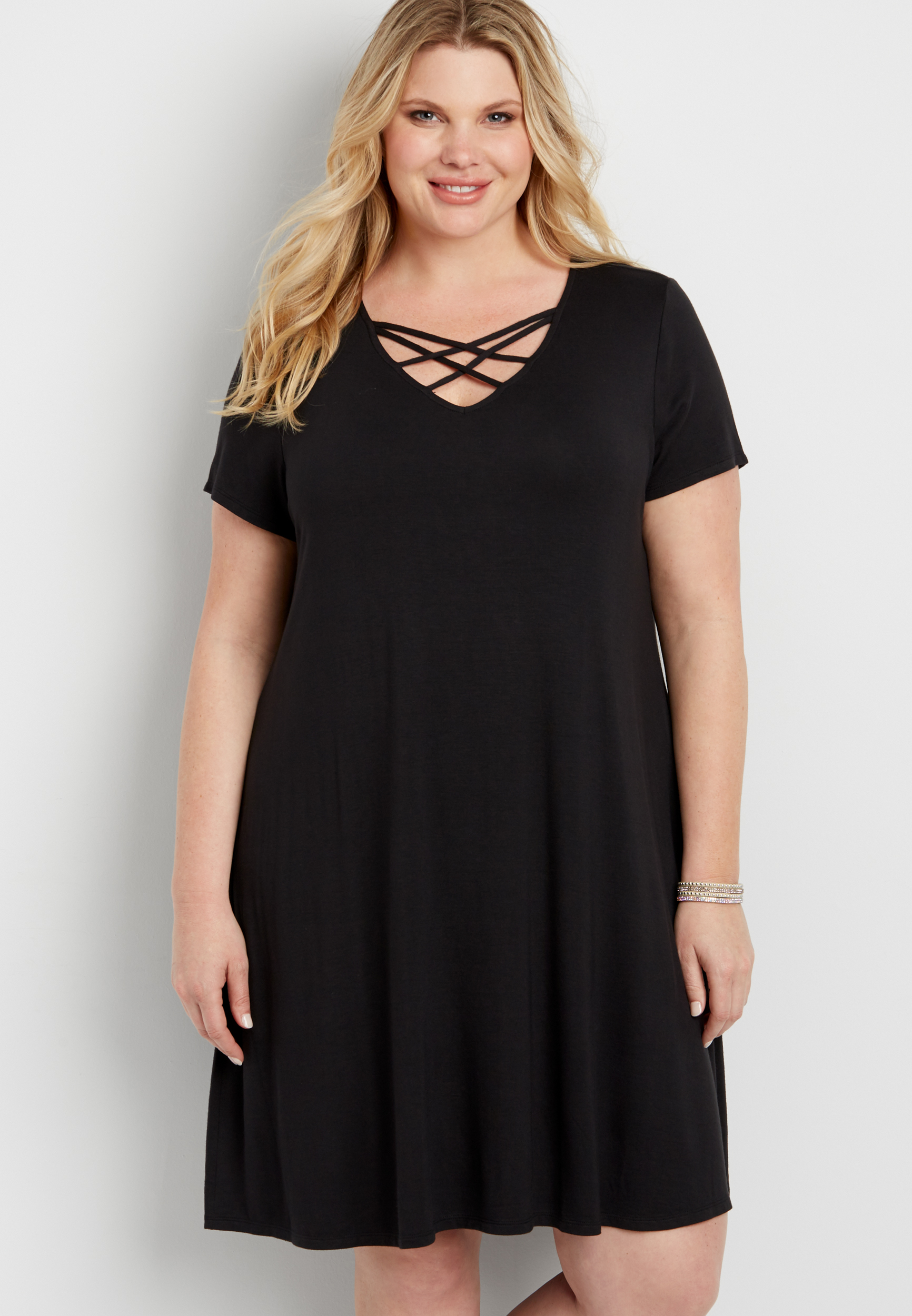 the 24/7 plus size t-shirt dress with strappy neckline | maurices