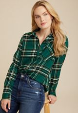 Cabin Plaid Button Up Shirt, C3409, small