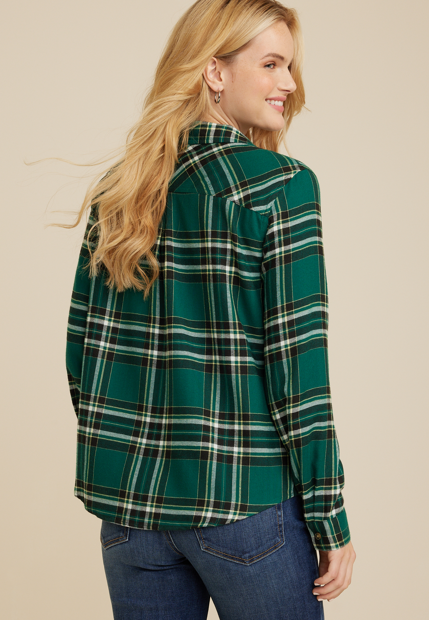 Cabin Plaid Button Up Shirt, C3409, large