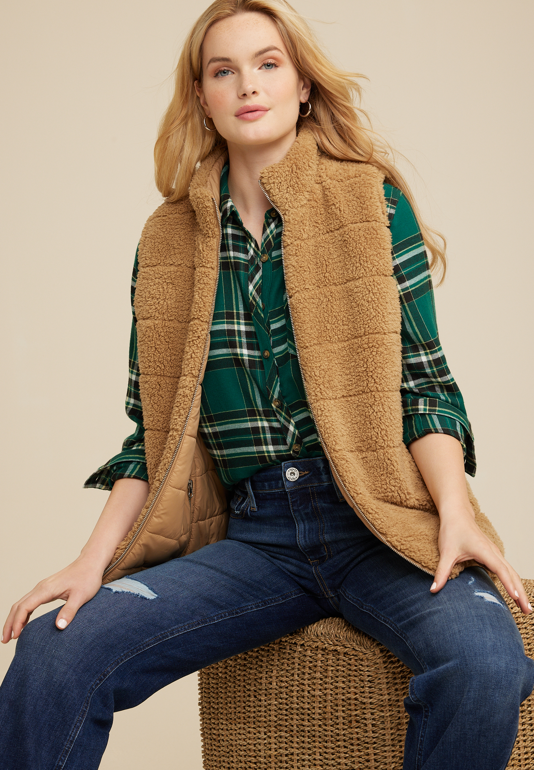 Cabin Plaid Button Up Shirt, C3409, large