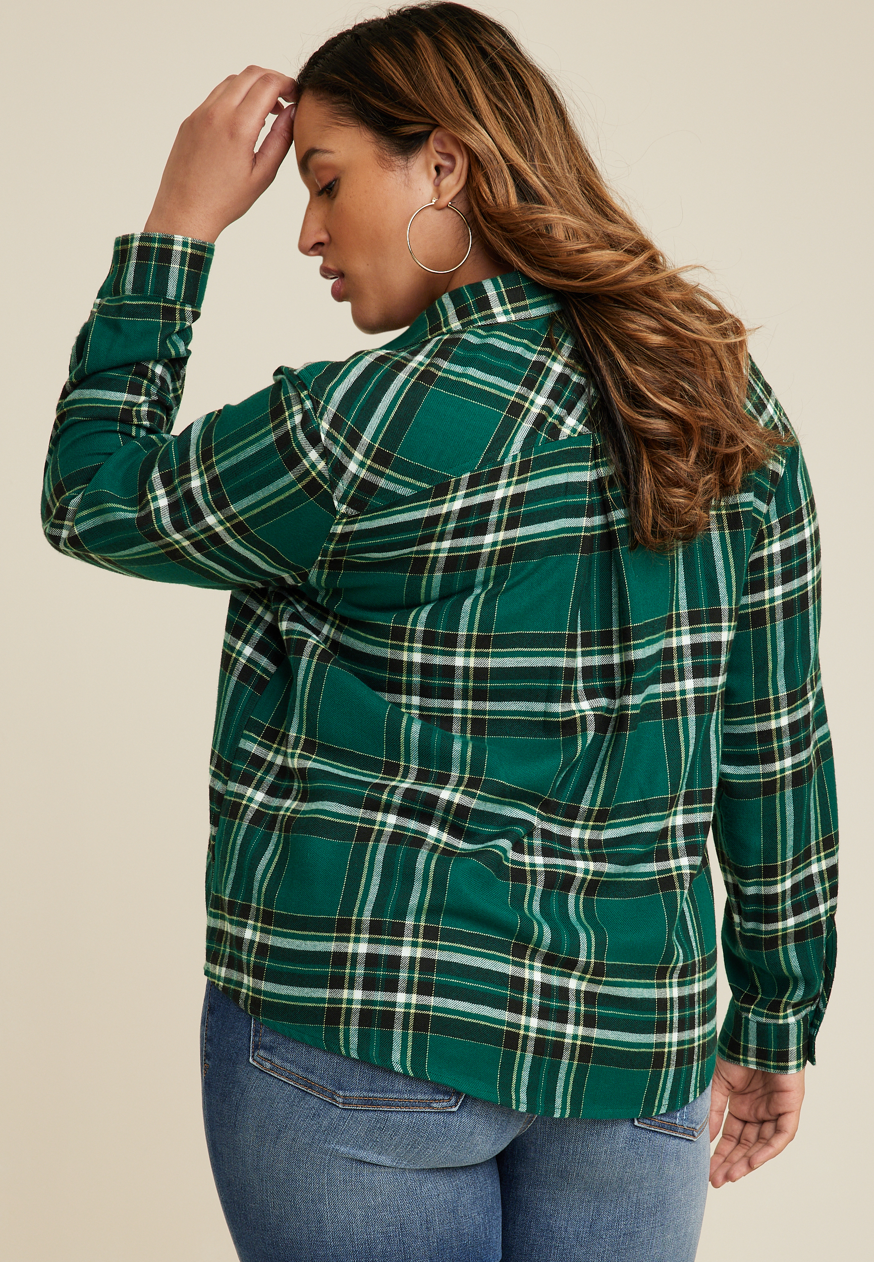 Plus Size Cabin Plaid Button Up Shirt, C3409, large