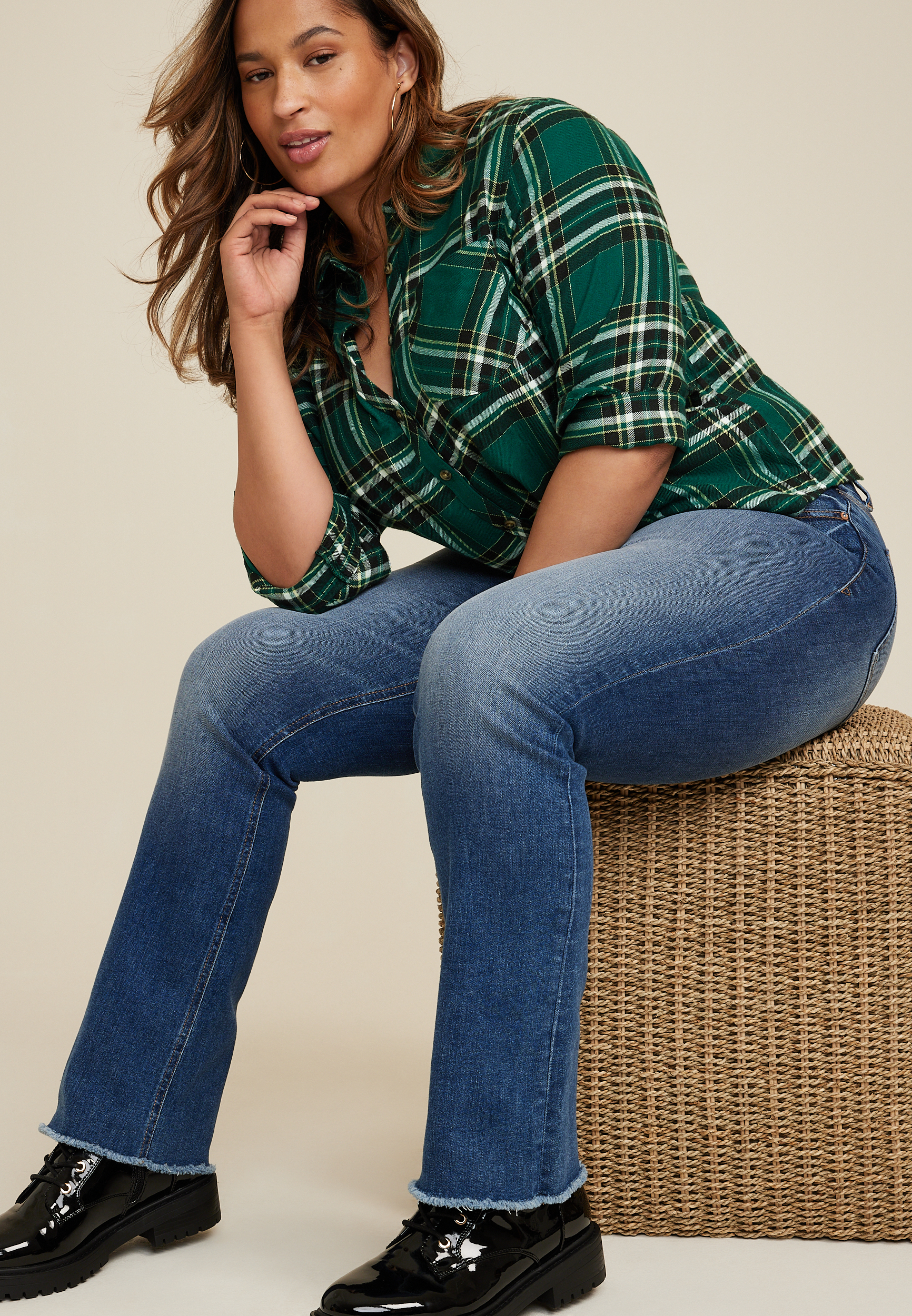 Plus Size Cabin Plaid Button Up Shirt, C3409, large