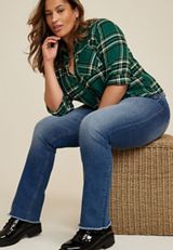 Plus Size Cabin Plaid Button Up Shirt, C3409, small
