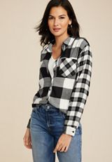 Cabin Plaid Button Up Shirt, BLACK COMBO, small
