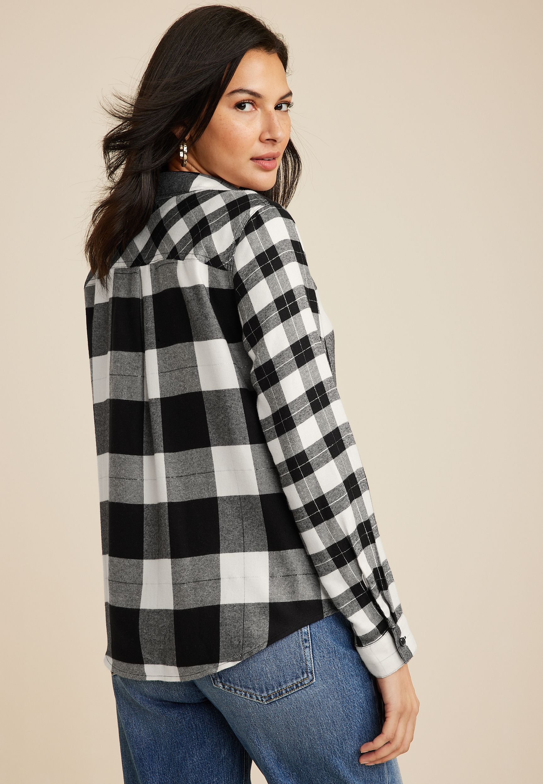 Cabin Plaid Button Up Shirt, BLACK COMBO, large