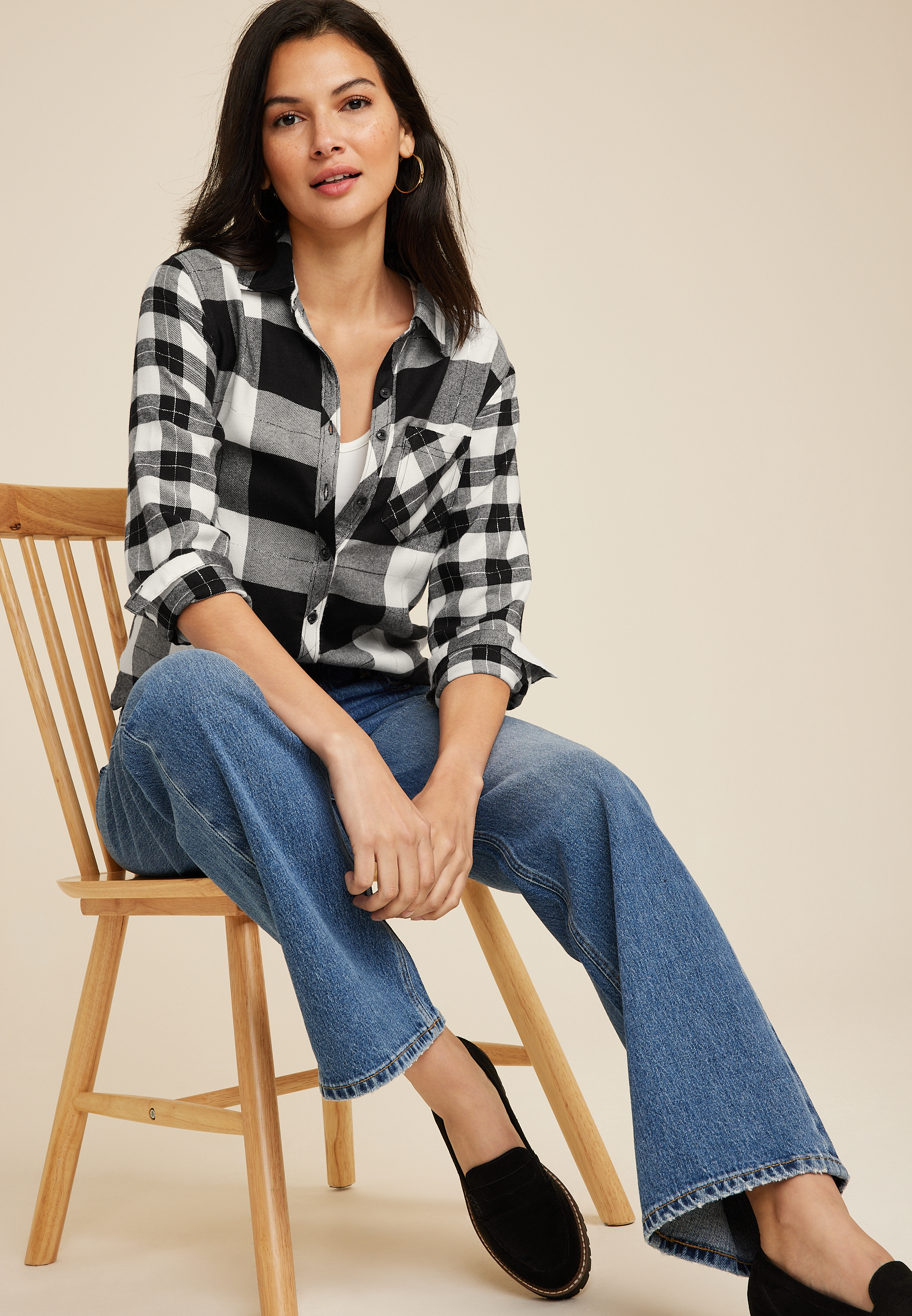 Cabin Plaid Button Up Shirt, BLACK COMBO, large