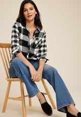 Cabin Plaid Button Up Shirt, BLACK COMBO, small
