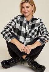 Plus Size Cabin Plaid Button Up Shirt, BLACK COMBO, small
