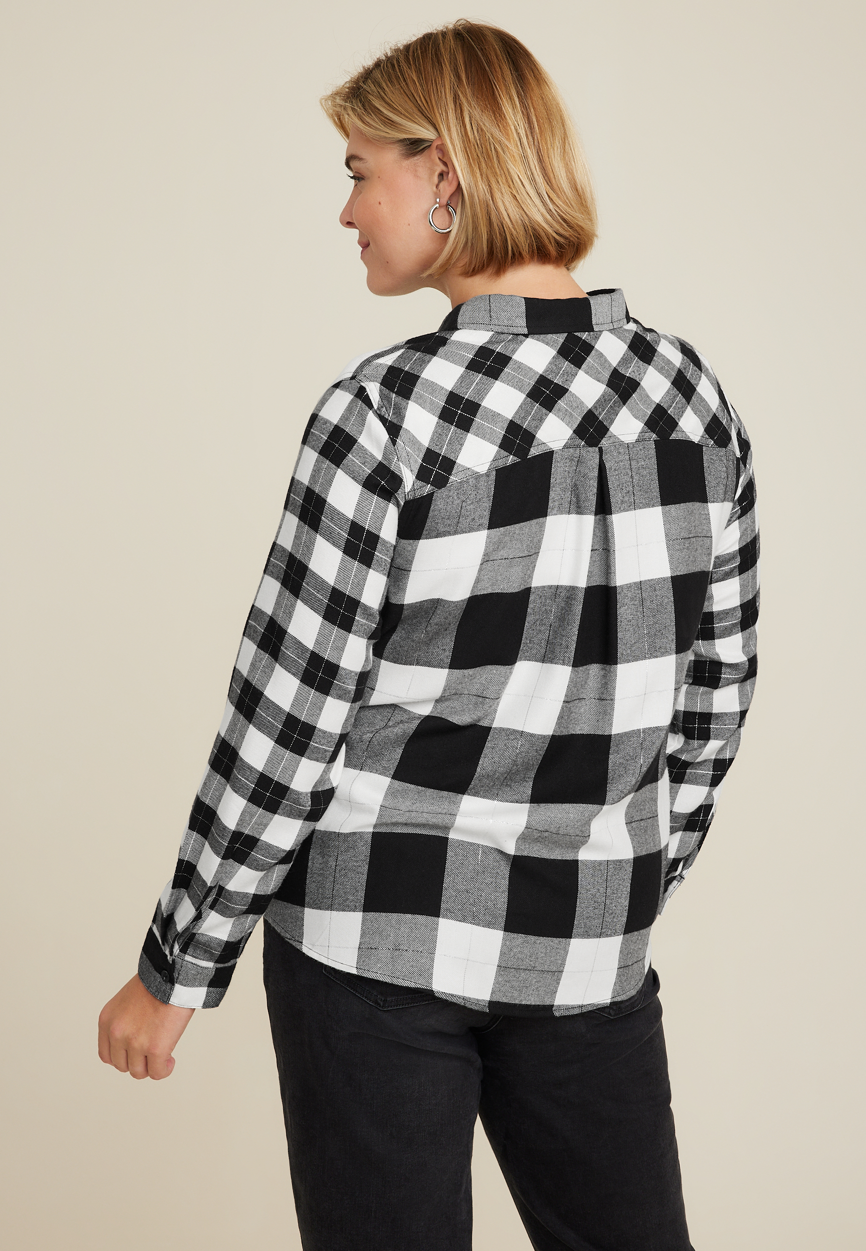 Plus Size Cabin Plaid Button Up Shirt, BLACK COMBO, large
