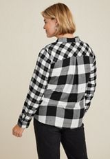 Plus Size Cabin Plaid Button Up Shirt, BLACK COMBO, small