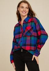 Cabin Plaid Boyfriend Tunic Shirt, MULTI, small