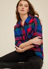 Cabin Plaid Boyfriend Tunic Shirt, MULTI, small