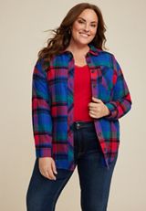 Plus Size Cabin Plaid Boyfriend Tunic Shirt, C1524, small