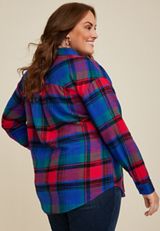Plus Size Cabin Plaid Boyfriend Tunic Shirt, C1524, small