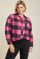 Plus Size Cabin Plaid Boyfriend Tunic Shirt, C6982, small