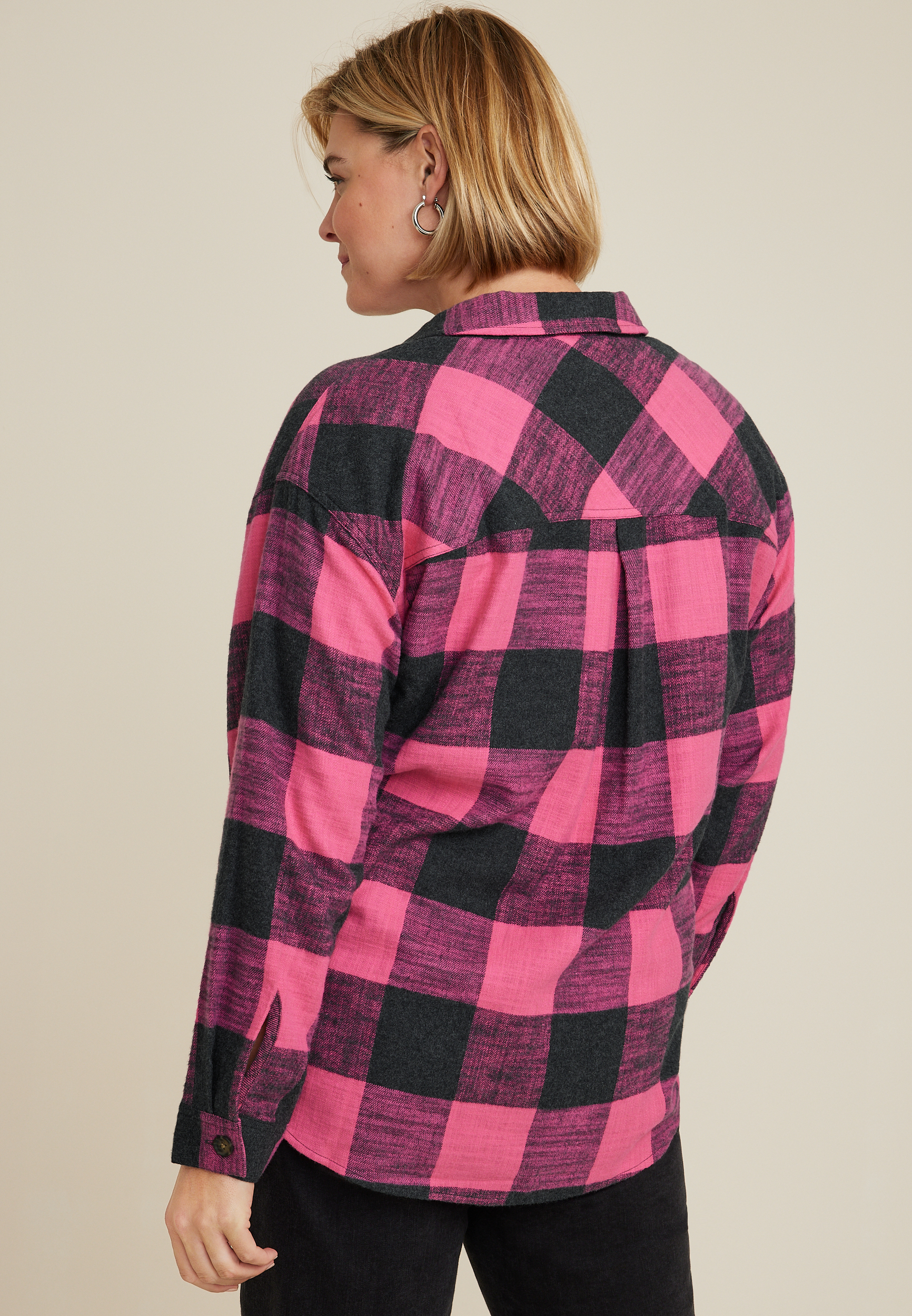 Plus Size Cabin Plaid Boyfriend Tunic Shirt, C6982, large