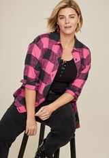 Plus Size Cabin Plaid Boyfriend Tunic Shirt, C6982, small
