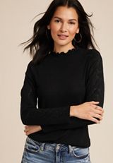 Lace Sleeve Mock Neck Top, C106, small
