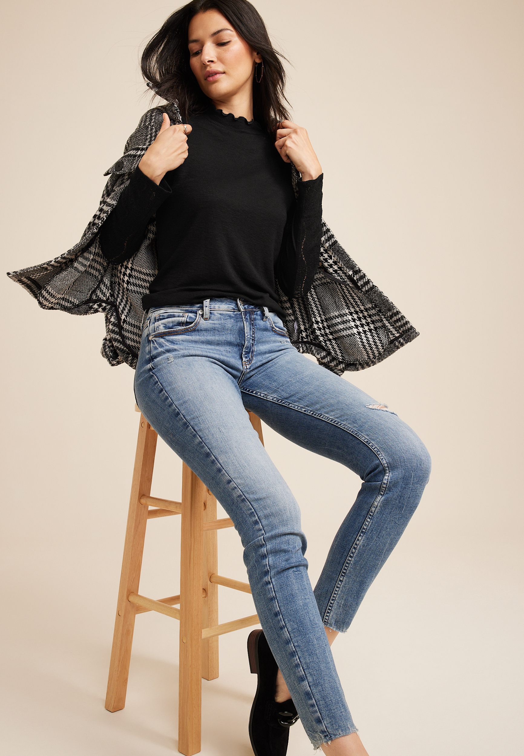 Lace Sleeve Mock Neck Top, C106, large