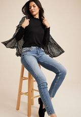 Lace Sleeve Mock Neck Top, C106, small