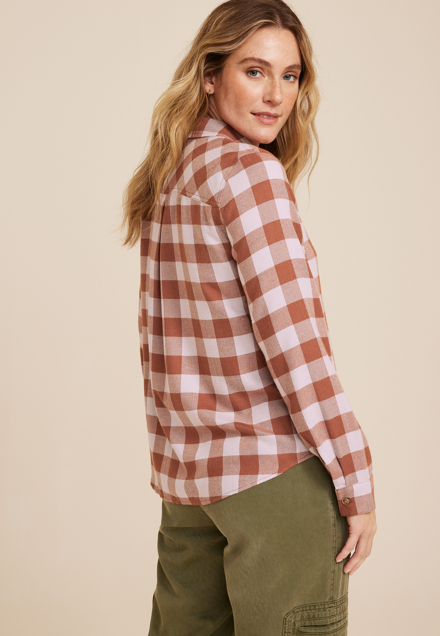 Cabin Plaid Button Up Shirt, C9384, large