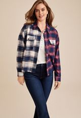 Cabin Plaid Boyfriend Button Up Shirt, C1524, small