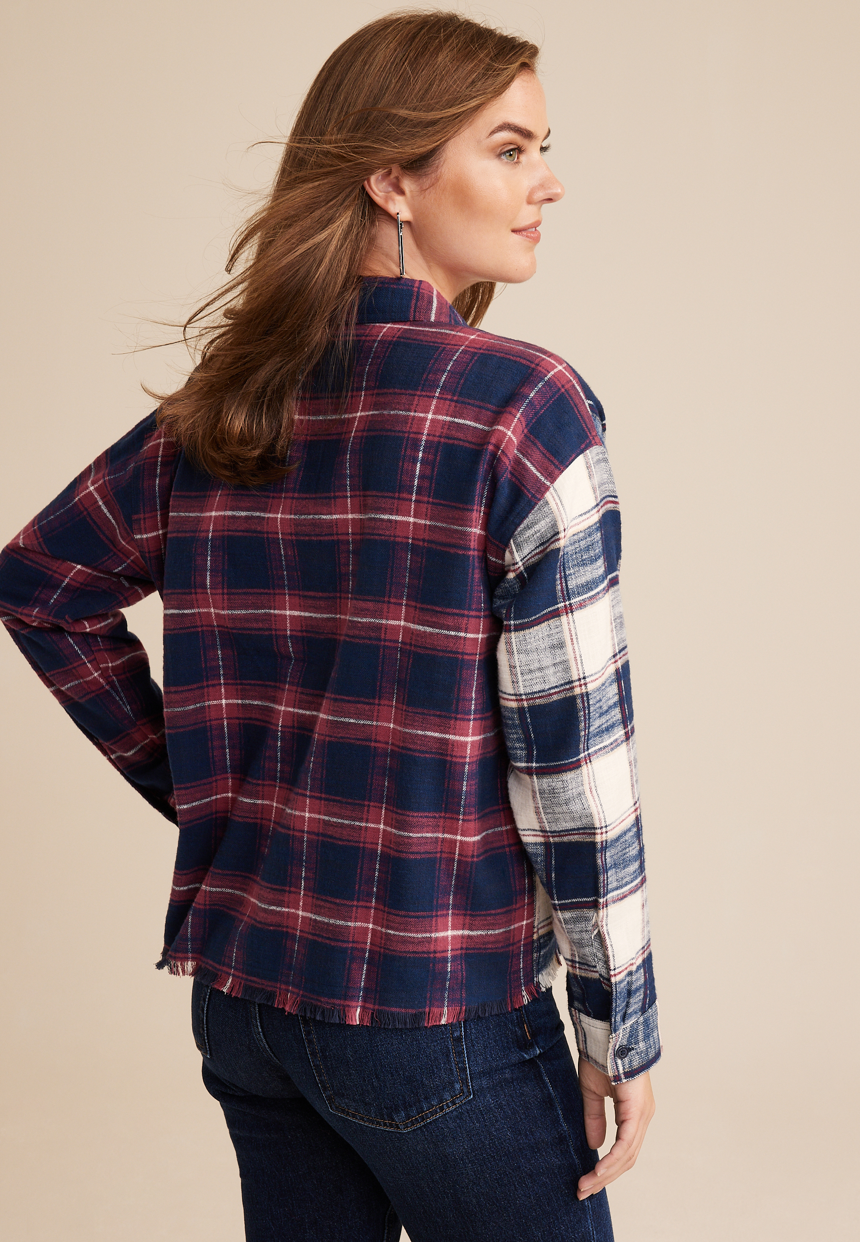 Cabin Plaid Boyfriend Button Up Shirt, C1524, large